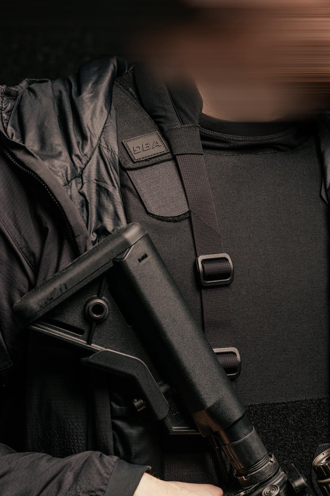 Black bulletproof vest close-up