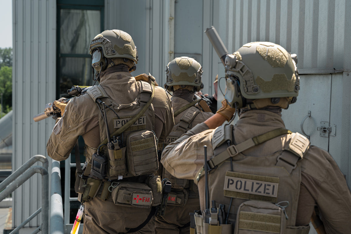 Dutch Body Armor ballistic helmets worn by tactical police officers