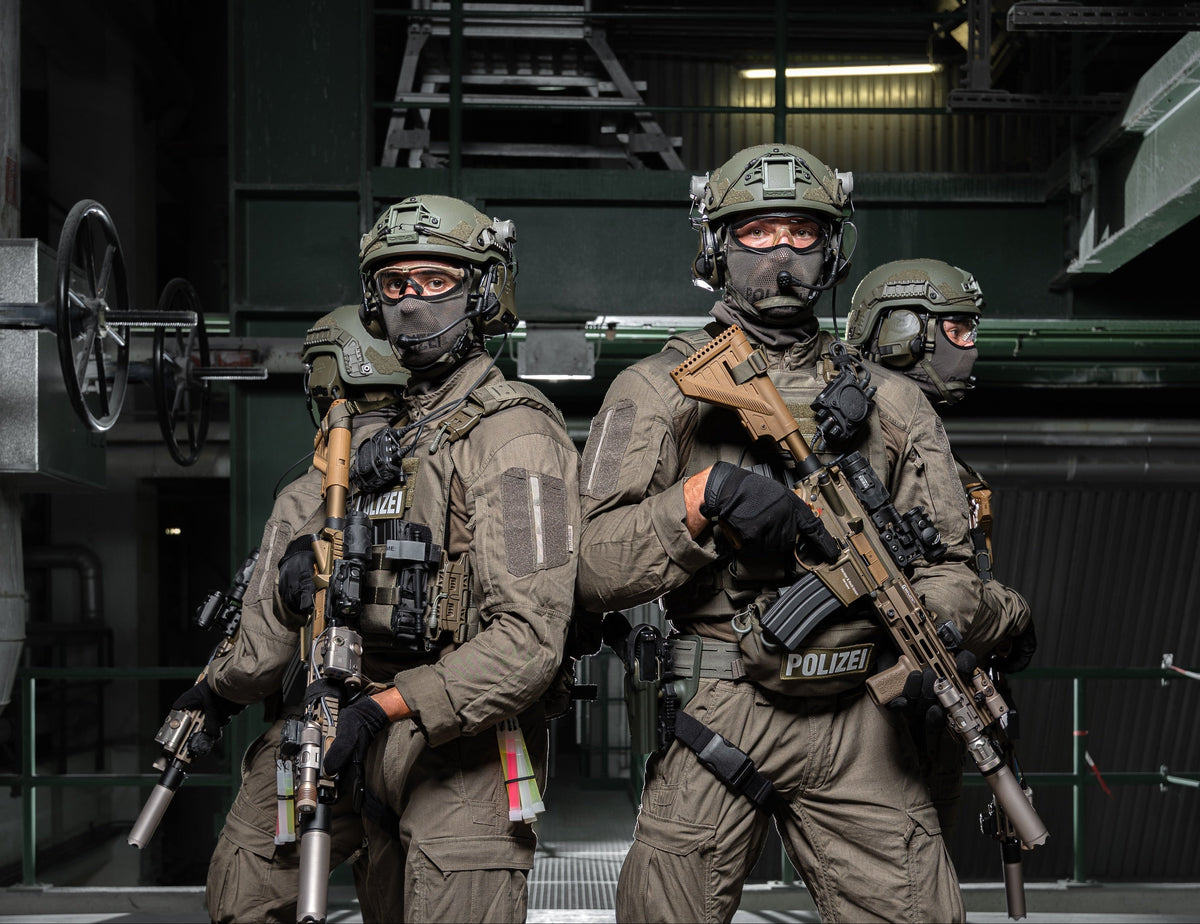 Dutch Body Armor ballistic helmets worn by tactical police officers